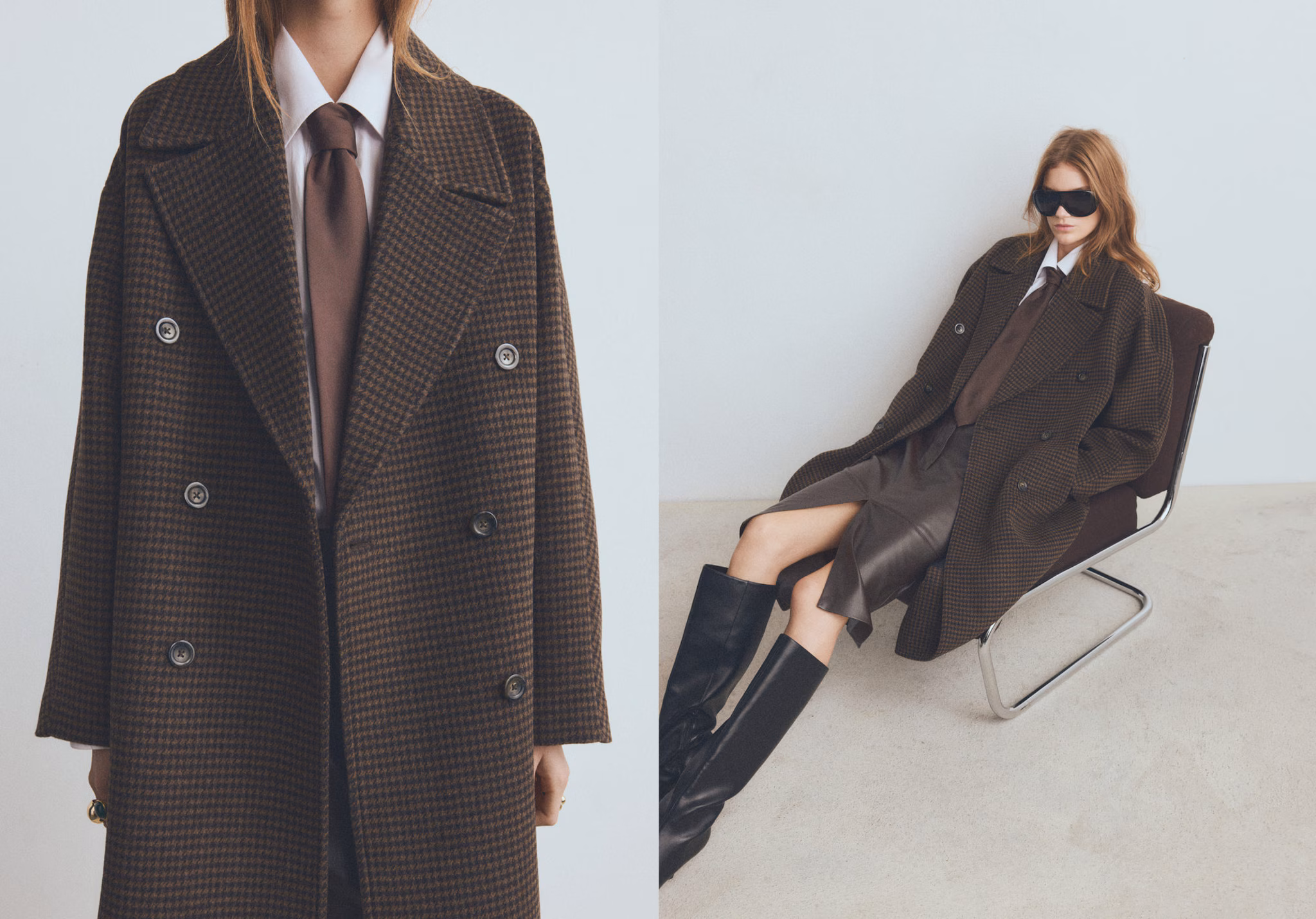 Wool-blend micro-houndstooth coat